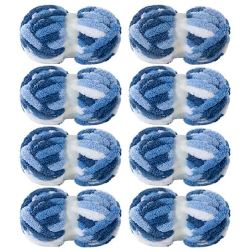 MABOZOO Tie Dye Chunky Yarn for Crocheting 8 Pack,Fluffy Jumbo Chenille Yarn,Soft Plush Yarn Bulky,Giant Thick Fuzzy Yarn for Hand Knitting or Arm Knitting,Blue Gradient(26 yds,8 oz Each Skein) - Image 1