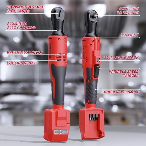 3/8" Cordless Ratchet Wrench Compatible with Milwaukee M18 Battery,42Ft-Lbs Torque Electric Ratchet Set with 220RPM Variable Speed Trigger,8 Sockets,1/4" and 1/2" Adapters,3" Extension Bar(Tool Only) - Thumbnail 3