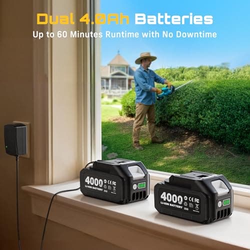 SEESII Cordless Hedge Trimmer and Leaf Blower Combo, 2 Pcs 4.0Ah Batteries, Electric Handheld Bush Trimmer with 20" Dual-Action Blade, Lightweight Brushless Blower with 2 Speed Modes for Yard Garden - Thumbnail 5