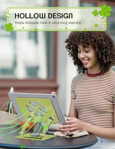 Axbima Tablet Stand for iPad, 360° Rotating Aluminum Desktop Holder – Adjustable & Foldable Desk Stand Compatible with iPad Pro 12.9/11, Air 10.9, Portable for Home Office,Sage Green - Thumbnail 3