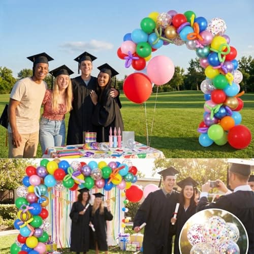 KAIQIZON 228 pcs Balloon Arch Kit with Glue Got Ribbon Stand Strip, Assorted Rainbow Latex Metallic Clear Confetti Long Animal Rocket Balloon for Birthday Graduation Party Wedding Decorations - Thumbnail 5