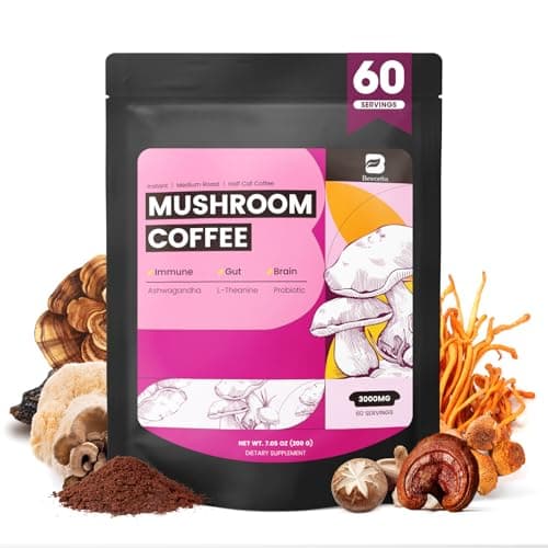 B BEWORTHS Mushrooms Coffee |10 Mushroom with Ashwagandha, Prebiotics, L-theanine, Lion's Mane, Reishi, Chaga, Turkey Tail, Arabica Instant Coffee Support Immune, Brain Focus, Gut Health | 60 Servings - Image 1