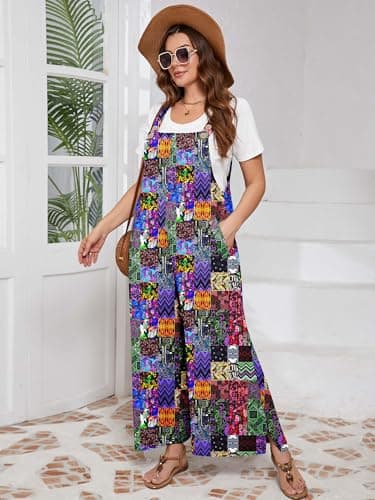 AusLook Plus Size Jumpsuits for Women Adjustable Straps Wide Leg Overalls Casual Loose with Pockets - Thumbnail 5