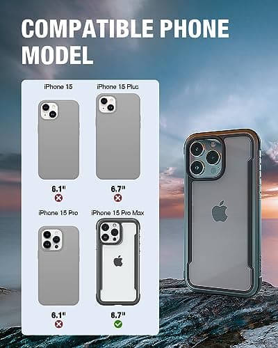 RAPTIC Shield for iPhone 15 Pro Max Case, Shockproof Protective Clear Case, Military Grade 10ft Drop Tested, Durable Aluminum Frame, Anti-Yellowing Technology Case, 6.7 inch, Black - Thumbnail 2