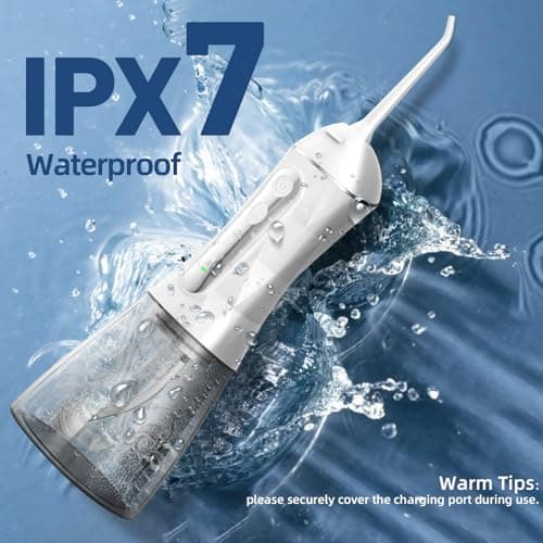 Water Dental Flosser Pick for Teeth Portable Oral Irrigator Rechargeable Travel Irrigation Cleaner 320ML Electric Flossing, IPX8 Waterproof, Waterproof Flossing Cleaning Picks for Home Travel (White) - Thumbnail 6