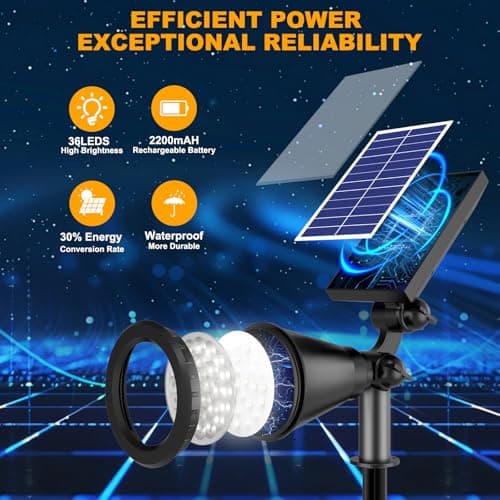 APOMAO Solar Spot Lights Outdoor, 36 LEDs 1000LM Adjustable Solar Lights Outdoor Waterproof, 2-in-1 Solar Powered Spotlights Landscape Lighting for Garden, Yard, Pathway- 4 Pack (Cool White) - Thumbnail 3