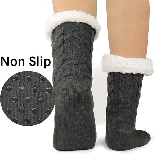 BenSorts Mens Fuzzy Slipper Socks with Grippers Indoor Lined House Home Cozy Socks Christmas Gift Stocking Stuffers 2 Packs Gray Multicolor - Thumbnail 2