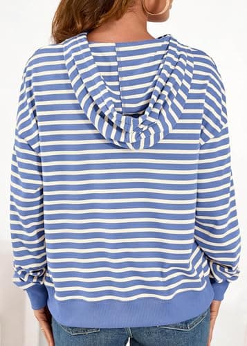KIRUNDO Womens Striped Hoodies Sweatshirt 2026 Fall Long Sleeve Color Block Drawstring Casual Loose Pullover Top Y2K Clothes(Blue, Small) - Thumbnail 2