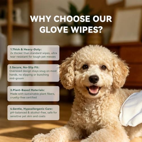 OzBreeze ECO PET Glove Wipes for Dogs & Cats, Hypoallergenic Unscented Cleaning & Deodorizing Bath Wipes, Coconut Oil Nourishing Fur Pet Grooming Gloves, 20pcs - Thumbnail 6