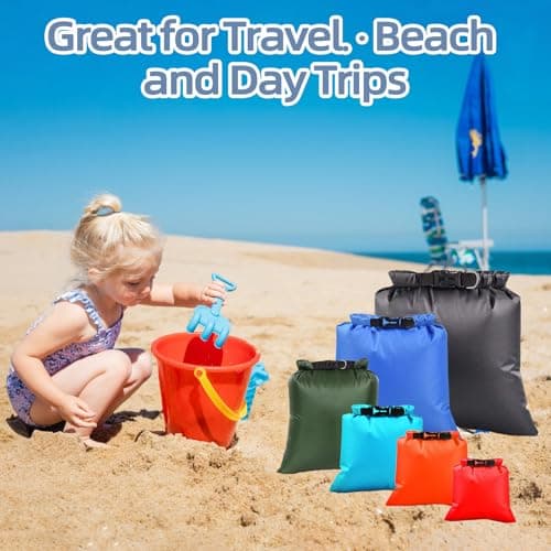 QuikSavor 6PCS Wet Dry Bag Set – Waterproof Bags for Swimming & Beach, Lightweight Water Proof Bags for Travel with Roll‑Top Closure, Multi‑Size Waterproof Pouch for Water Sports & Beach Essentials - Thumbnail 5