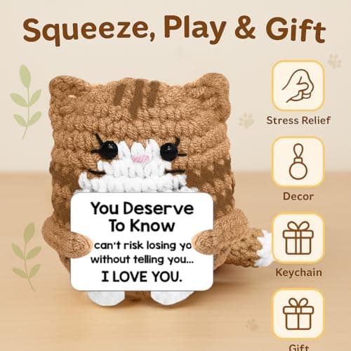 Handmade Crochet Cat Easter Basket Stuffers,Girlfriend/Boyfriend – Christmas Birthday Halloween Presents Funny I Love You Gift & Mini Handmade Cat Stuff Birthday Surprise - Thumbnail 5