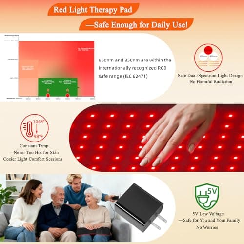 Red Light Therapy for Body, 3 in 1 LED Bead 660nm 850nm 16" Infrared Red Light Therapy Belt Wrap Pad for Back Shoulder Waist Stomach Knee Muscle - Thumbnail 4