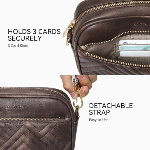 BOSTANTEN Quilted Crossbody Bags for Women Vegan Leather Purses Small Shoulder Handbags with Wide Strap Coffee - Thumbnail 4