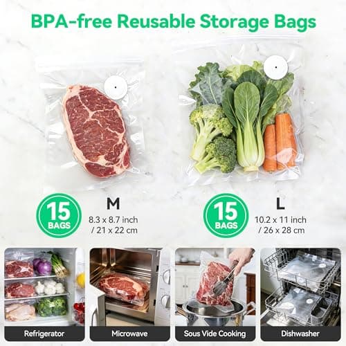 Compact Vacuum Sealer for Food, ORMEO HOME Powerful Handheld Vacuum Sealer Machine, Seal Meal Saver, Portable Food Sealer (Vacuum Sealer Machine + 30 Reusable Vacuum Bags) - Thumbnail 2