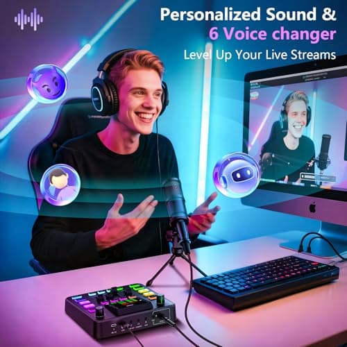 Podcast Equipment Bundle, Audio Mixer with Dynamic Microphone for PC, Gaming Equipment Set for Podcast Recording, Changer Voice/Denoise/Reverb/Bluetooth,Live Streaming, Video Vocals（Phone/PS5) - Thumbnail 4