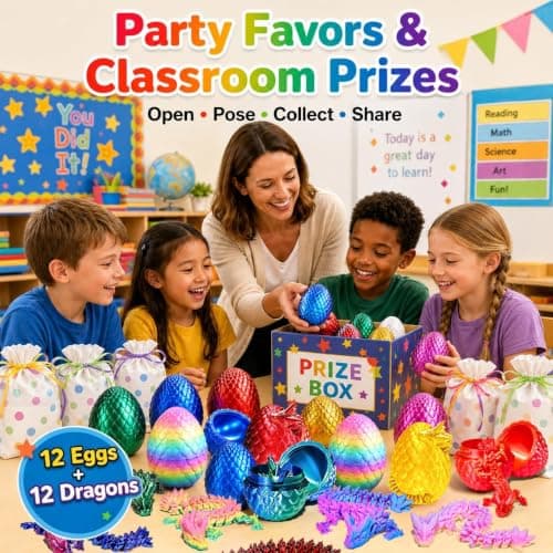FUN LITTLE TOYS 12 Pack 3D Printed Dragon Eggs with Articulated Dragons, 12 No-Duplicate Colors, Non-Candy Easter Egg Hunt Fillers, Basket Stuffers, Party Favors & Classroom Prizes for Kids - Thumbnail 5