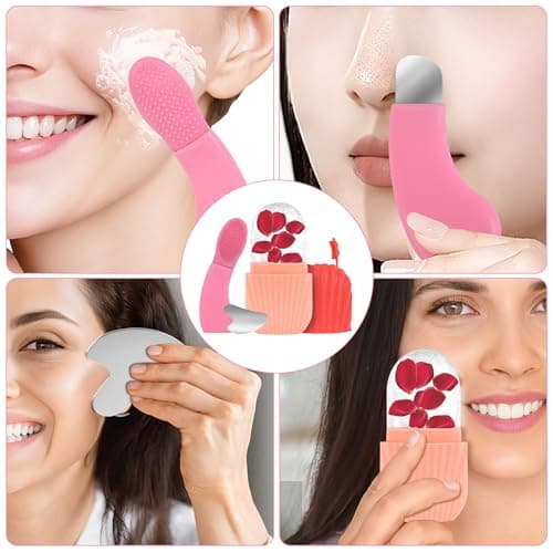 Ice Roller for Face and Eyes, 3-in-1 Set ice Roller, Silicone Facial Cleansing Brush, and Gua Sha，Facial Massage Cleansing Tool for Women Reduces Puffiness and Improves Wrinkles.Improve Skin Texture - Thumbnail 6