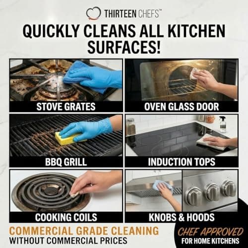 Thirteen Chefs Gas Range Cleaner and Degreaser - Stove Grates, Grills, Oven Glass and Door - Cuts Through Baked on Food (16oz) - Thumbnail 3