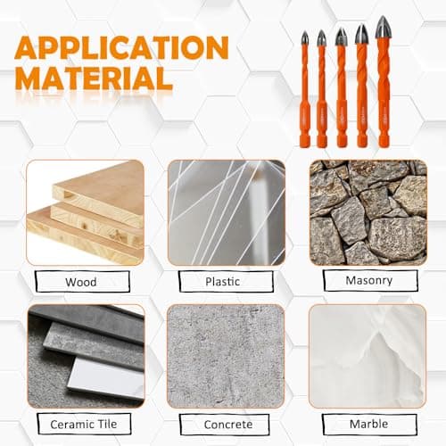 BGTEC Masonry Drill Bits, 10pcs 5MM*2+6MM*4+8MM*2+10MM+12MM Tungsten Carbide Tip Tile Drill Bit Set for Ceramic Tile, Brick Wall, Masonry, Concrete, Glass, Plastic and Wood Quick-fit Hex Shank - Thumbnail 4