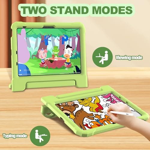 YIHE Kids Case for iPad (A16) 11th Generation 11 Inch 2025 & iPad 10th Generation 10.9 inch 2022, with Built-in Screen Protector and Handle Stand, Full Body Shockproof Protective Cover, LightGreen - Thumbnail 3