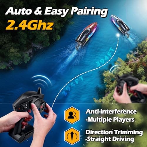 RC Boat for Kids Adults, Fast Remote Control Boat for Pool, Lakes with 30+KPH, 7 LED Lights,Self-Righting,Water Cooling,Fully Waterproof Hull,Demo,Rechargeable Battery,2.4GHz RC Boats Summer Toys - Thumbnail 5