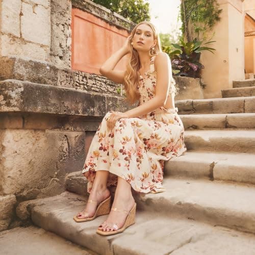 EQAUDES Wedges Summer Shoes for Women Beach Sandals - Slip on, Open Toe, Two Strap High Heel, Vacation Dress - Thumbnail 6