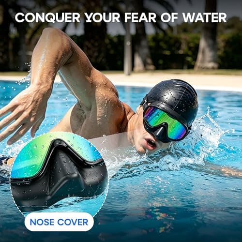 Aegend 2PCS Swim Goggles with Nose Cover,Adult Swimming Goggles with Fabric Strap,Wide View No Leaking Pool Goggles for Youth Adults - Thumbnail 5