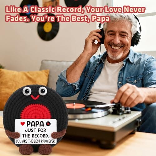 Fathers Day Grandpa Gifts for Papa from Grandkid, Father's Day Birthday Gifts for Grandfather Retirement Best Grandpa Gift for Granddad Crochet Vinyl Record Music Gift from Granddaughter Grandson - Thumbnail 4