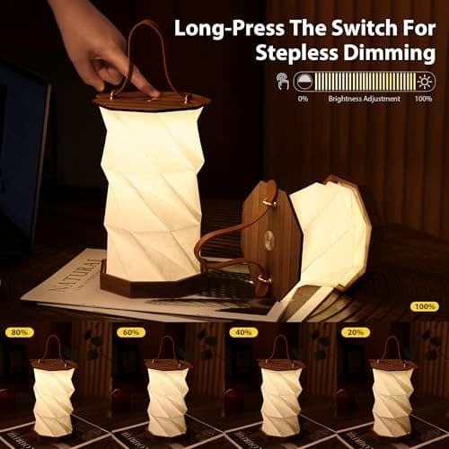 Ba sus Wooden Rotating Table Lamp, Warm Light Design with Leather Handle, Long Press Dimming Function, Built-in Battery & USB Rechargeable, Adjustable Heights for Bedroom, Living Room, Camping - Thumbnail 4