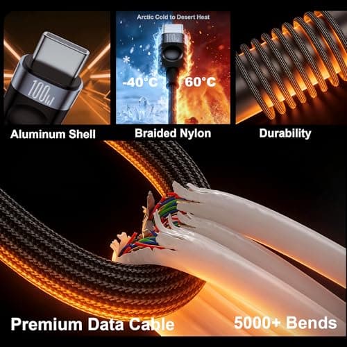 USB C to USB C Cable 100W,Type C Charger Fast Charging(3.3ft, 2-Pack) Braided Nylon Cord for Car,Compatible with MacBook Pro/Air, iPad Pro, iPhone 17/16/15, Samsung S23-S25-Black - Thumbnail 4