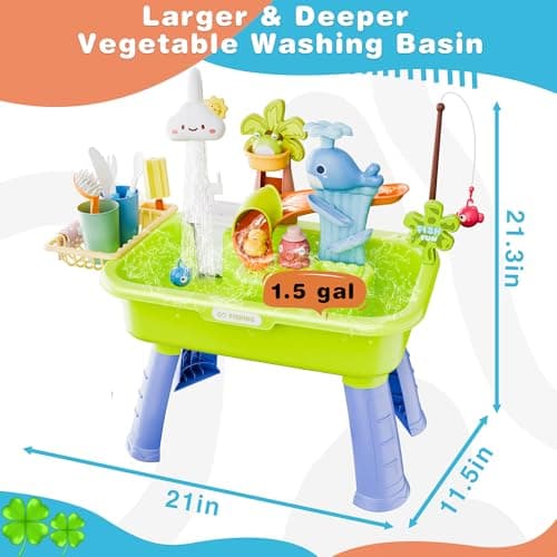 Cosminy 2026 Upgraded Water Table for Toddlers 1-3, Kids Play Sink with Running Water, Toddler Kitchen Sink Toy with Pump, Fishing Game & Sensory Water Play Toys for Boys Girls (Green) - Thumbnail 4
