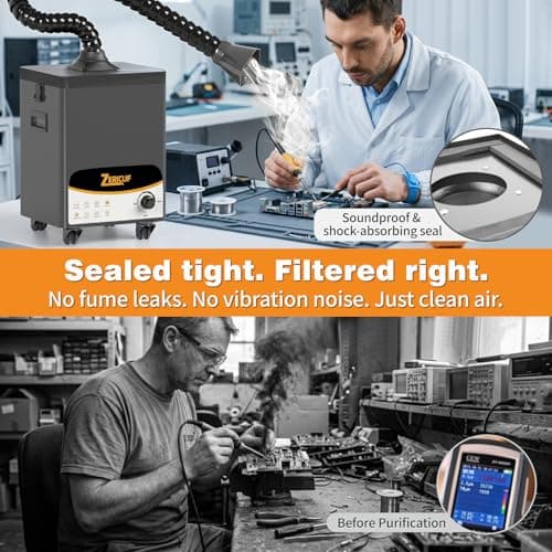Solder Fume Extractor – 180W 320m³/h, Thickened Pre-Filters, Soundproof Low-Noise Chamber, Exclusive Downward Exhaust, H13 HEPA & High-Iodine Carbon, Smoke Absorber for Soldering, Laser, 3D Printer - Thumbnail 6