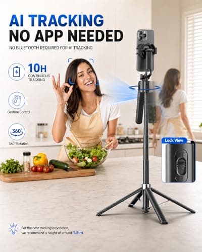 Oldshark 71" Auto Face Tracking Tripod with Light, 1-Sec Quick Setup Magnetic Tripod for iPhone, No App Needed 360° Rotating Phone & Camera Tripod, Content Creator Essentials for TikTok YouTube - Thumbnail 2