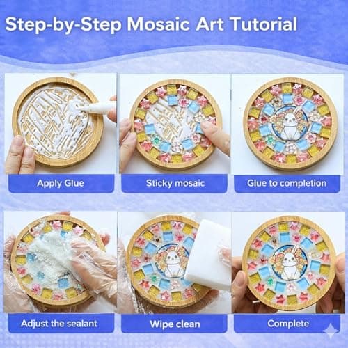 GHAHILI 3 Sets DIY Mosaic Kits for Adults Women Glass Mosaic Tiles for Crafts with Wooden Coasters Mosaic Art Kits Craft Mixed Color Handmade Making Kit Set Decorations for Home Gifts - Thumbnail 5