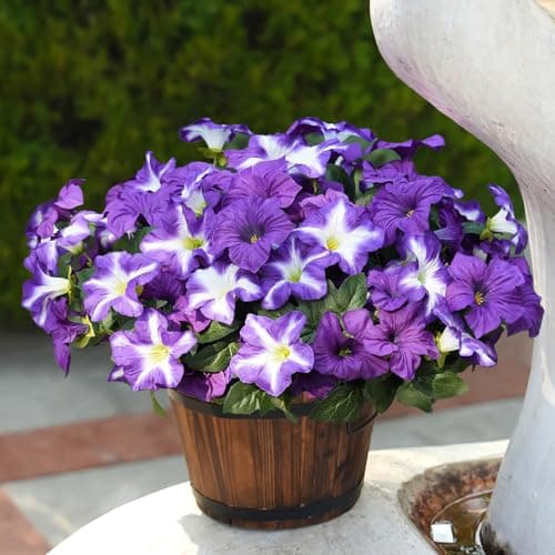 FULLMUSIC Spring Artificial Flowers for Outdoors, UV Resistant Fake Morning Glory, Look Real Faux Silk Plants for Front Door Garden Porch Planter - Thumbnail 4