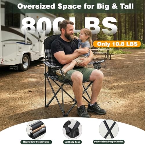 SUNNYFEEL Oversized Folding Camping Chair 800 LBS Heavy Duty for Big Tall People Red Padded Portable Collapsible Chairs with Armrest Cup Holder & Pocket for Outdoor Travel Picnic Camp Sports - Thumbnail 4