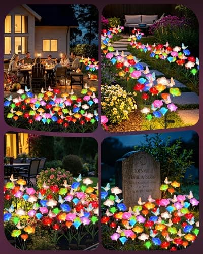 Cujemy Solar Garden Lights Outdoor Waterproof 2 Pack Swaying Butterfly Light with 7- Color Changing Rose Flowers Solar Lights for Outside Garden Decor Lawn Yard Patio Path,Gifts for Mother's Day Women - Thumbnail 4