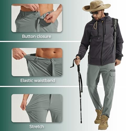 NATUVENIX Hiking Pants Men Lightweight Mens Travel Pants Quick Dry Cargo Work Pants for Men Water Resistant Fishing Pants - Thumbnail 5