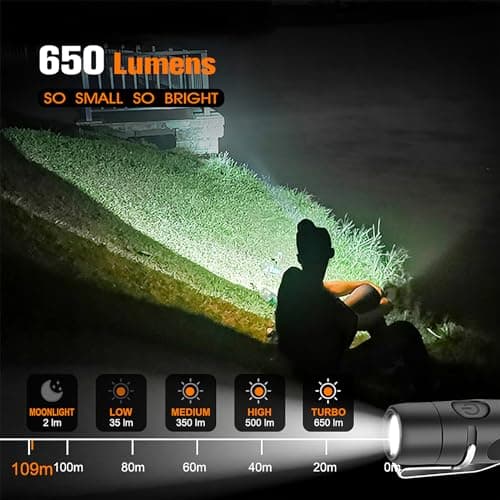 TUNENGE S15 Keychain Flashlight- Super Bright 650 High Lumens,USB C Rechargeable EDC Pocket Flashlight,Mini Flashlight with Magnetic Suitable for Hiking, Outdoors (Magnet Black) - Thumbnail 4
