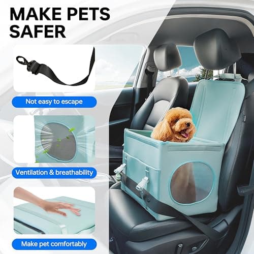 Dog Booster Car Seat with Washable Removable Cover for Small Dogs up to 13 lbs,Fits Car Truck SUV,(Green). - Thumbnail 4