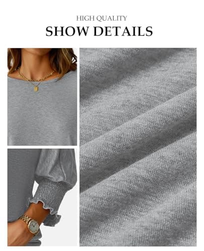 NORACORA Women's 2025 Fashion Tops 3/4 Sleeve T-Shirts Smocked Cuffs Cute Dressy Casual Crewneck Basic Business Tees Blouses Gray XL - Thumbnail 5