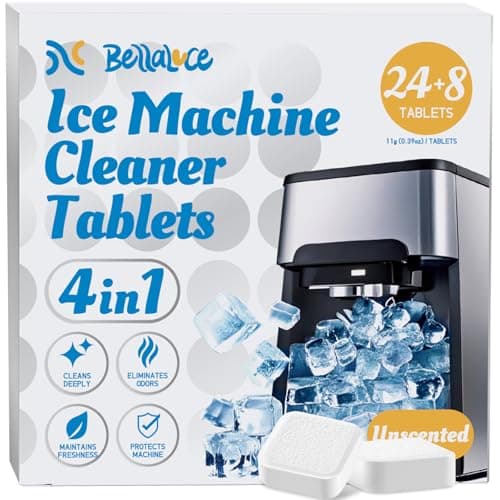 Bellaluce Ice Machine Cleaner Tablets Descaler (32 Pack) – Nickel-Safe Countertop Portable Commercial Ice Maker Cleaning – Remove Hard Water Buildup, Odor-Free, Crystal Clear Ice - Image 1