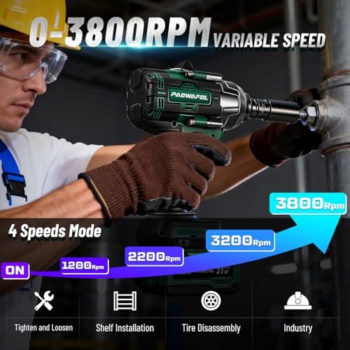 PAOWAFOL 2026 Impact Wrench 1180ft-lbs(1600N.m), 1/2" Impact Gun with 2x4.0Ah Battery, 21V Cordless Impact Driver High Torque with 5 Sockets, Pistola Llave De Impacto Brushless for Truck RV Home Car - Thumbnail 3