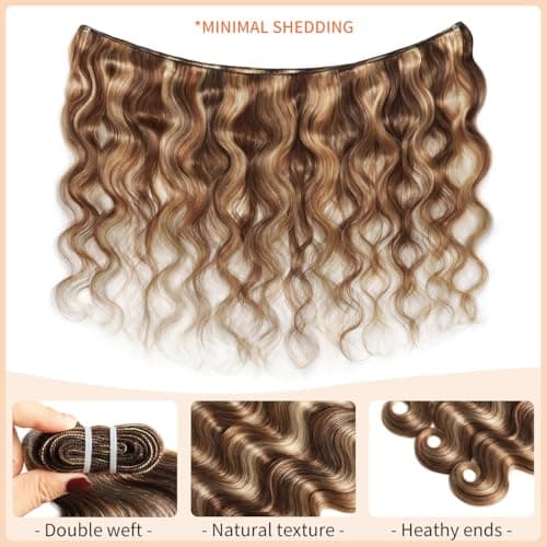 Highlight Bundles Human Hair Body Wave Virgin Hair Extensions With Brown/Blonde 3 Tones Highlights 3 Bundles/Pack 16 18 20 Inch 100g/Bundle - Thumbnail 4
