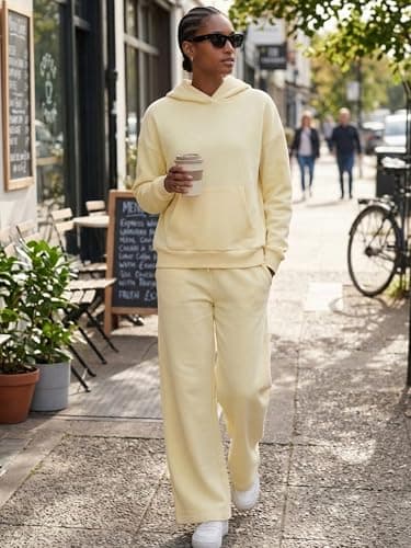 DITOK Womens Sweatsuits 2 Piece Set Oversized Hoodie & Wide Leg Sweatpants Tracksuit Soft Lounge Outfit Comfy Matching Set, Butter Yellow - Thumbnail 5