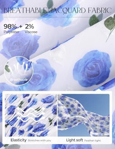 GRACE KARIN 2026 Women's Spring Floral Midi Dress Beach Wedding Guest Dresses Flowy A Line Casual Summer Clothes Blue Floral XL - Thumbnail 4