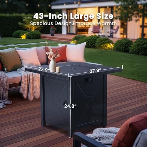 R.W.FLAME 28'' Propane Fire Pit Table, 40,000 BTU, Portable, with Lava Racks, Lid, Rain Cover, Smokeless for Outside Paito/Garden/Backyard - Thumbnail 4