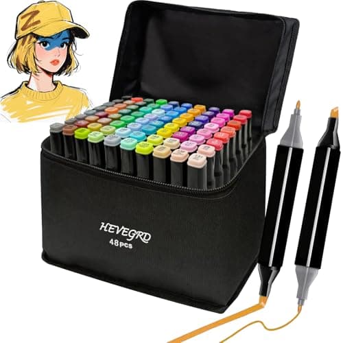 HEVEGRD 48 Colors Alcohol Markers Set, Dual Tips Blender Art Marker for Drawing Permanent Sketch Marker for adult coloring, Illustrations Alcohol Based Markers, Artist Pens - Image 1