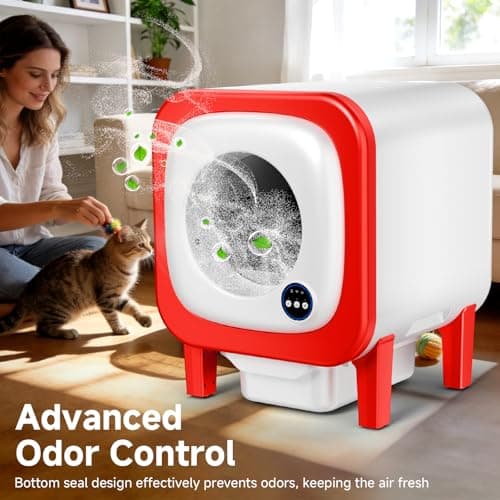 petstarlet Self Cleaning Litter Box, Extra Large Automatic Cat Litter Box Self Cleaning for Multiple Cats, App Control, Safety Protection, Ultra-Quiet,Includes Trash Bags,Red - Thumbnail 6