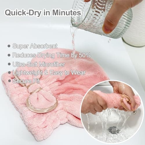 Jseng 3Packs Microfiber Hair Towel for Women - Quick-Drying, Super Absorbent Hair Wrap with Bow Design, Soft Hair Towel Turban for Curly Long Wet Hair - Thumbnail 4